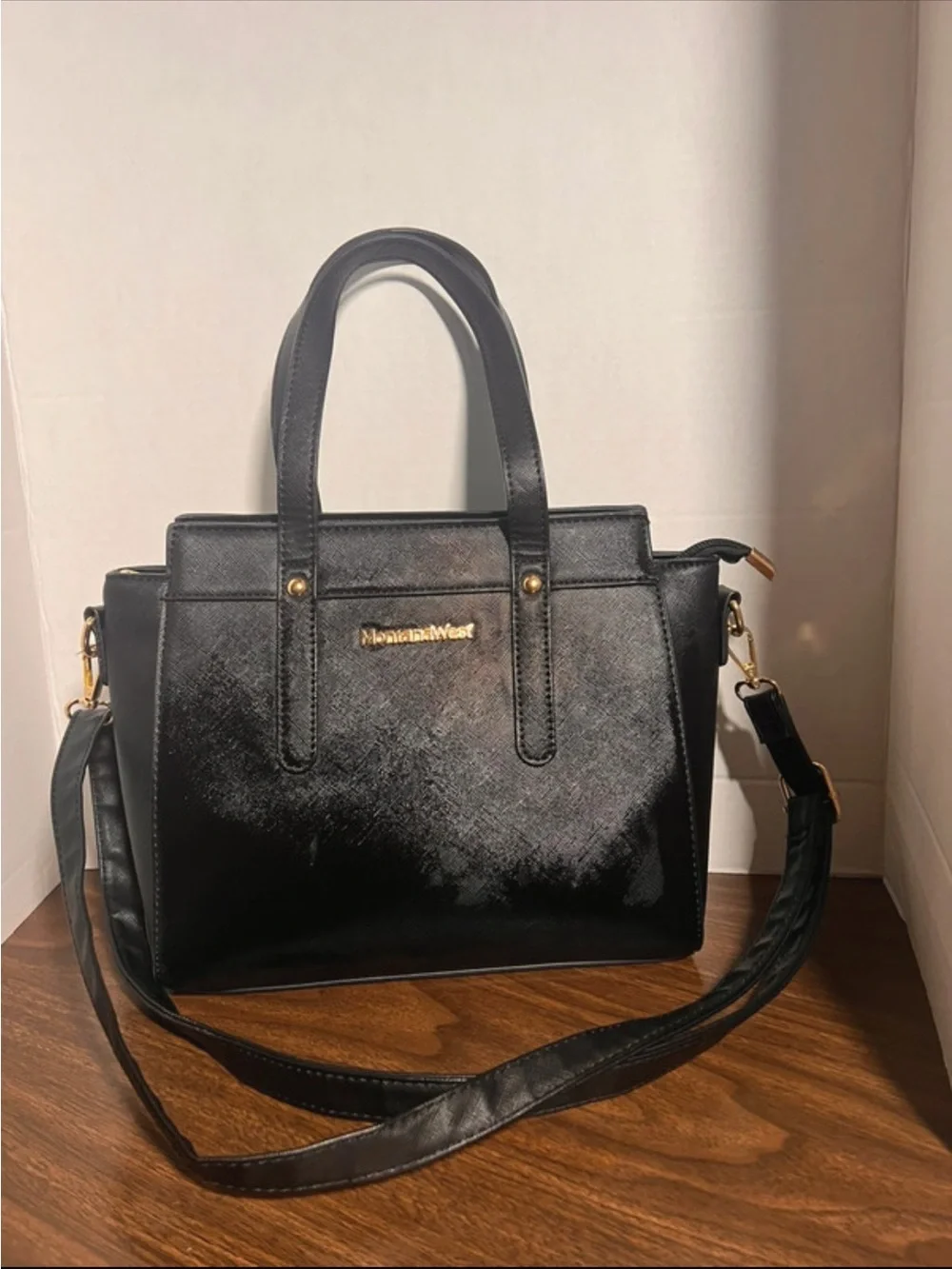 Montana West Black Leather Satchel with Detachable Strap